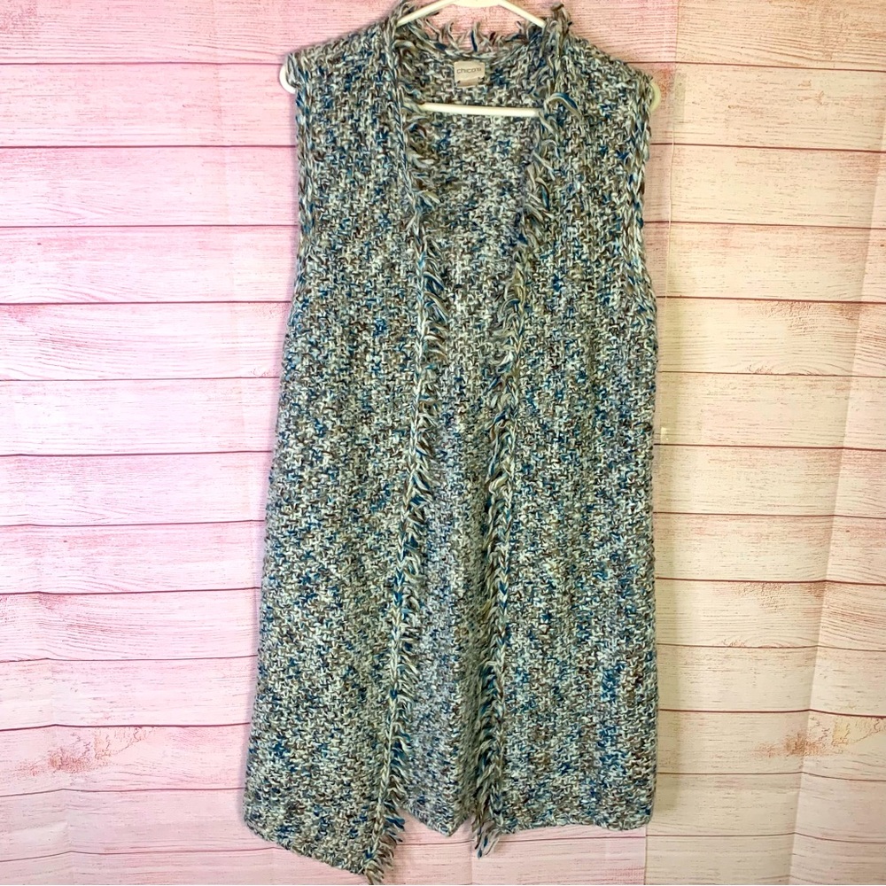 Chico’s Sleeveless Fringe Vest Knit Cardigan Size Chico 2 US L/12